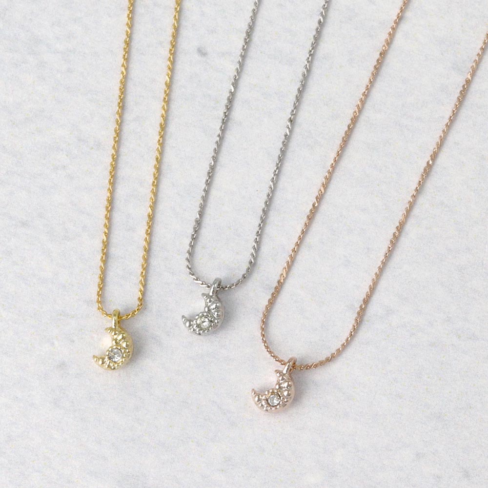 ネックレス tiny. ニッケルフリー メタル 三日月 ストーン 小粒 超極細 チェーン プチネックレス