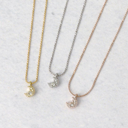 ネックレス tiny. ニッケルフリー メタル 三日月 ストーン 小粒 超極細 チェーン プチネックレス