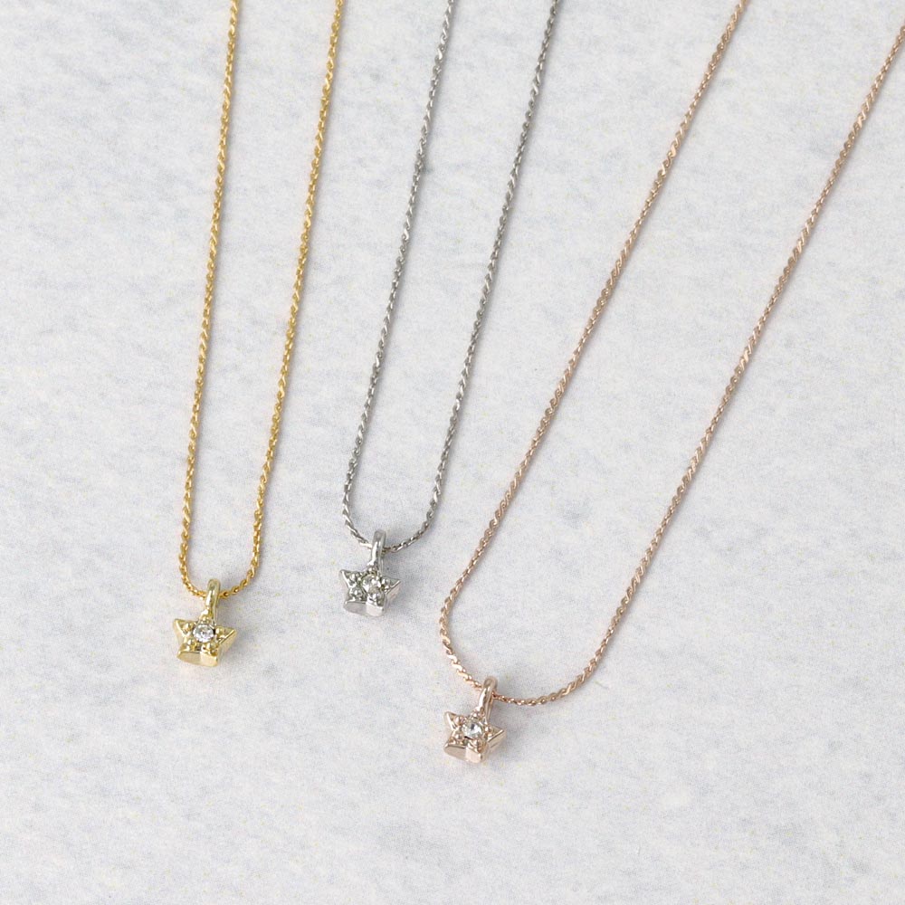 ネックレス tiny. ニッケルフリー メタル 星 ストーン 小粒 超極細 チェーン プチネックレス