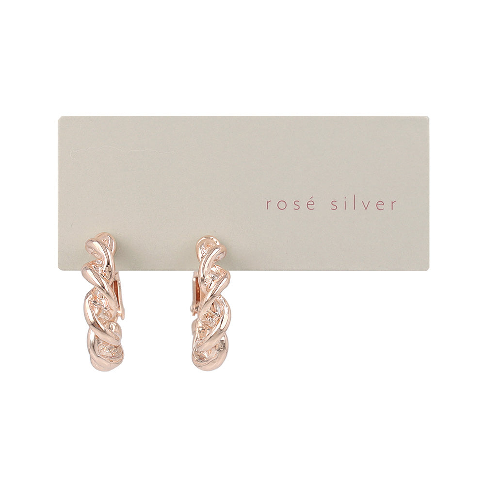 ピアス ニッケルフリー ロゼシルバー ツイスト クロス チタンポスト フープピアス