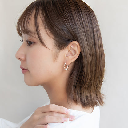ピアス ニッケルフリー ロゼシルバー ツイスト クロス チタンポスト フープピアス