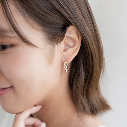 ピアス ニッケルフリー ロゼシルバー ツイスト クロス チタンポスト フープピアス