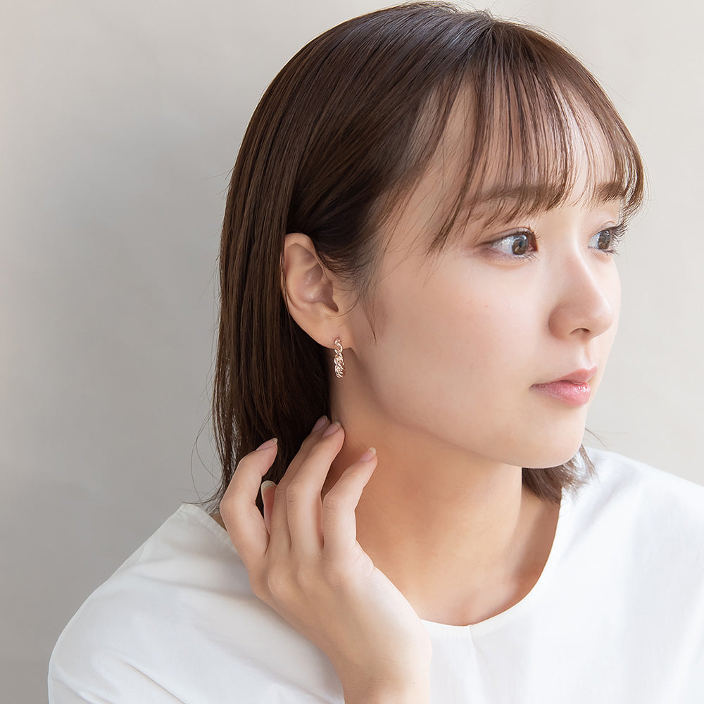 ピアス ニッケルフリー ロゼシルバー ツイスト クロス チタンポスト フープピアス