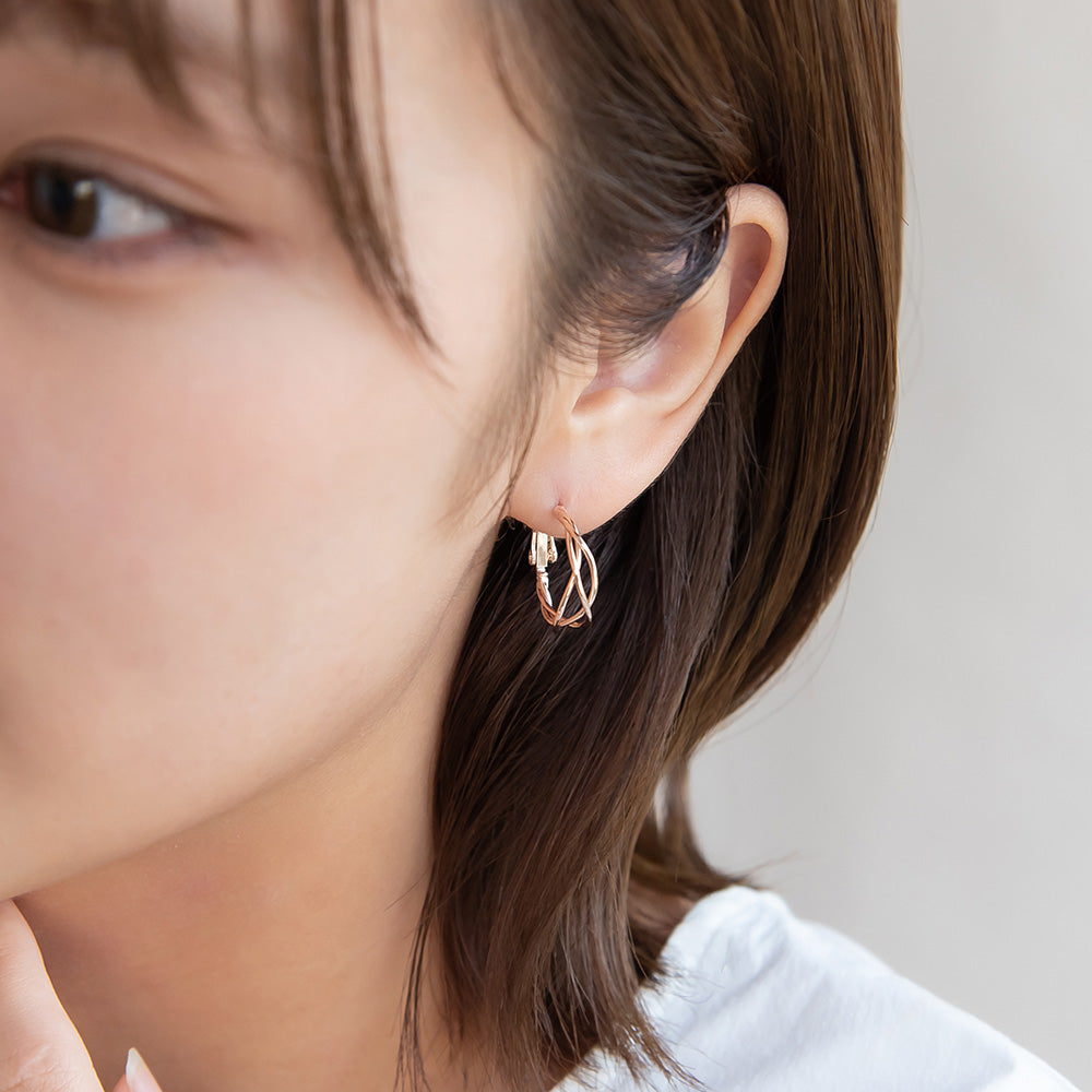 ピアス ニッケルフリー ロゼシルバー トリプル クロス チタンポスト フープピアス