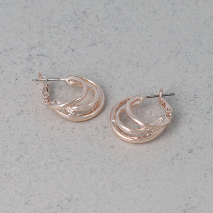 ピアス ニッケルフリー ロゼシルバー トリプル カーブ ライン チタンポスト フープピアス