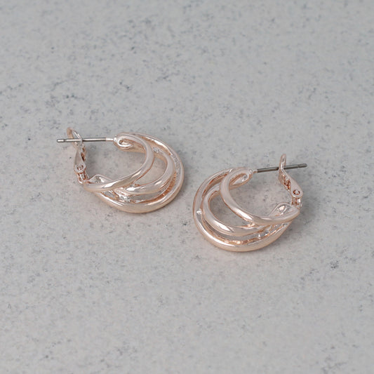 ピアス ニッケルフリー ロゼシルバー トリプル カーブ ライン チタンポスト フープピアス