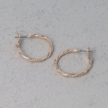 ピアス ニッケルフリー ロゼシルバー ボールチェーン プレート ツイスト チタンポスト フープピアス