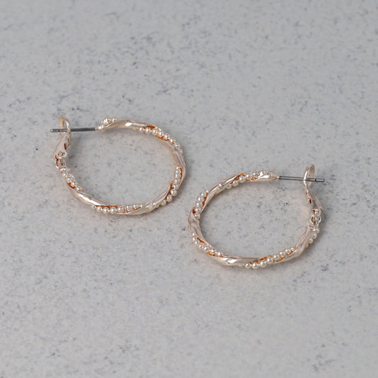 ピアス ニッケルフリー ロゼシルバー ボールチェーン プレート ツイスト チタンポスト フープピアス