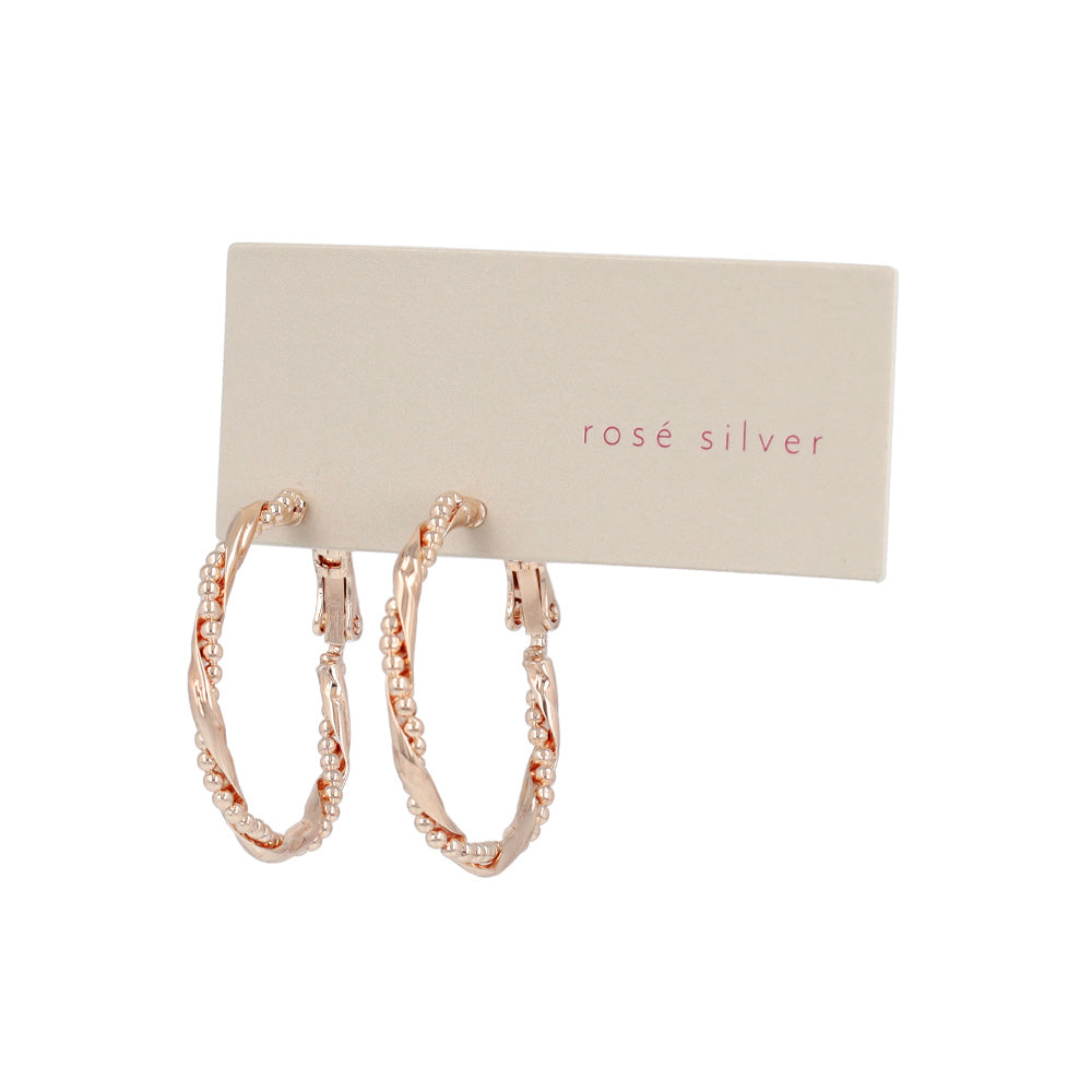 ピアス ニッケルフリー ロゼシルバー ボールチェーン プレート ツイスト チタンポスト フープピアス