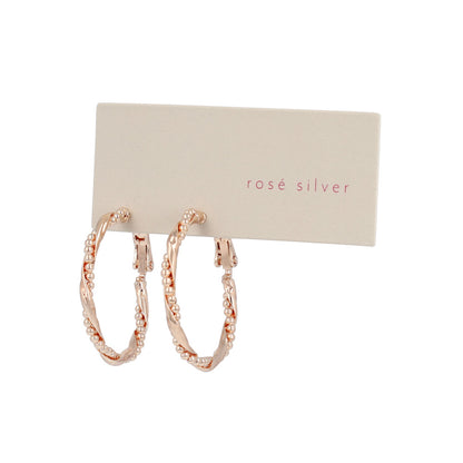 ピアス ニッケルフリー ロゼシルバー ボールチェーン プレート ツイスト チタンポスト フープピアス