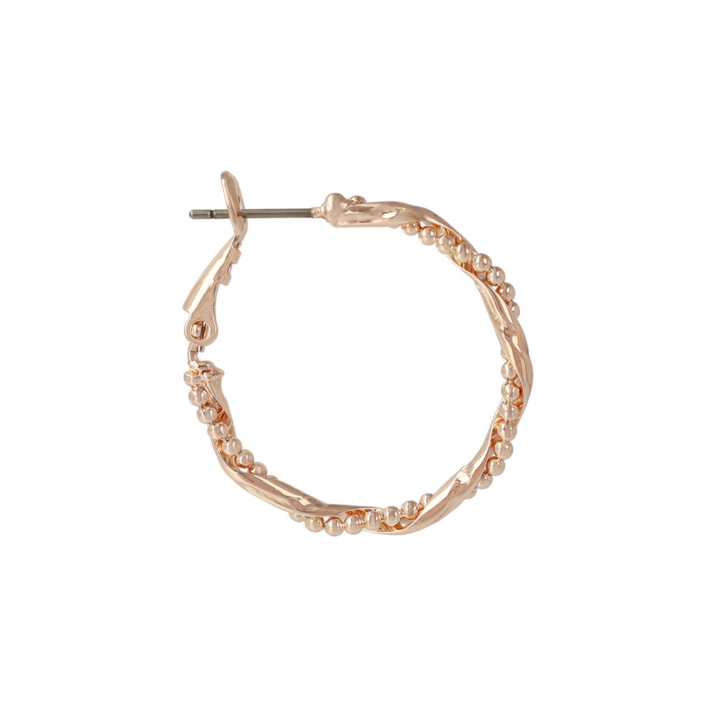 ピアス ニッケルフリー ロゼシルバー ボールチェーン プレート ツイスト チタンポスト フープピアス