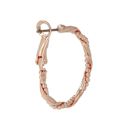 ピアス ニッケルフリー ロゼシルバー ボールチェーン プレート ツイスト チタンポスト フープピアス