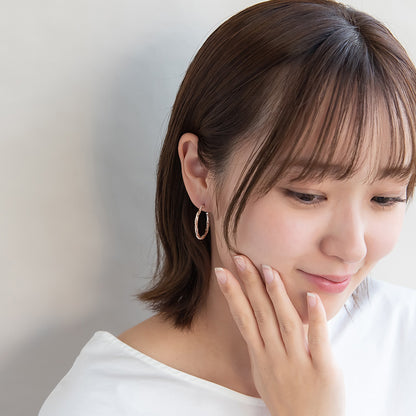 ピアス ニッケルフリー ロゼシルバー ボールチェーン プレート ツイスト チタンポスト フープピアス