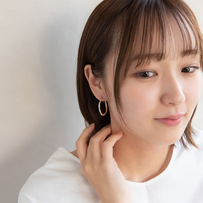 ピアス ニッケルフリー ロゼシルバー ボールチェーン プレート ツイスト チタンポスト フープピアス