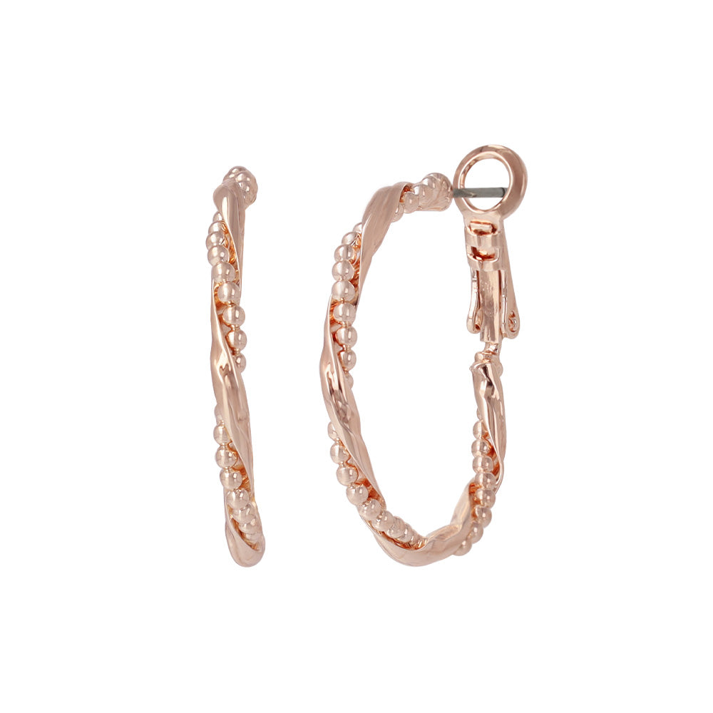 ピアス ニッケルフリー ロゼシルバー ボールチェーン プレート ツイスト チタンポスト フープピアス