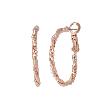 ピアス ニッケルフリー ロゼシルバー ボールチェーン プレート ツイスト チタンポスト フープピアス