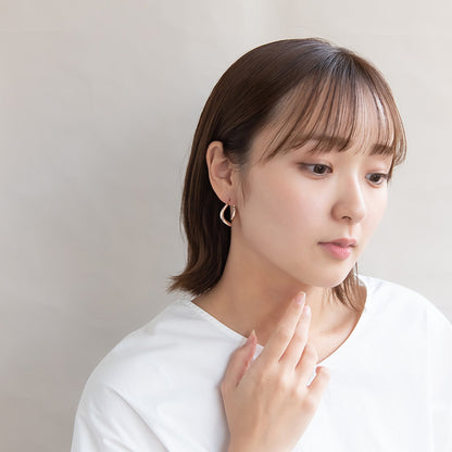 ピアス ニッケルフリー ロゼシルバー ウェーブ ライン チタンポスト フープピアス