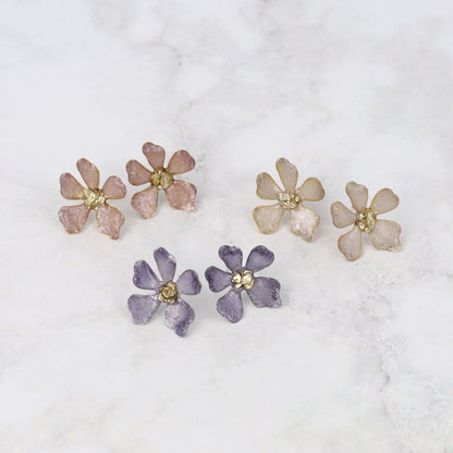 ピアス ニッケルフリー フラワー メタル ラメ くすみカラー ステンレスポスト スタッドピアス