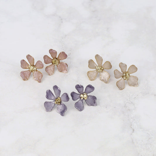 ピアス ニッケルフリー フラワー メタル ラメ くすみカラー ステンレスポスト スタッドピアス