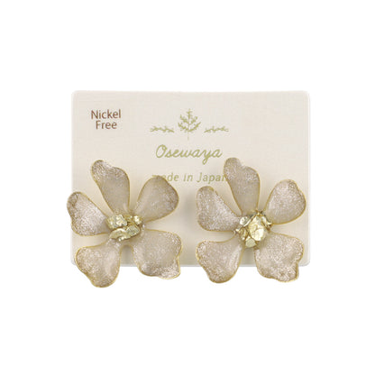 ピアス ニッケルフリー フラワー メタル ラメ くすみカラー ステンレスポスト スタッドピアス