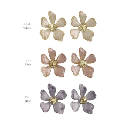 ピアス ニッケルフリー フラワー メタル ラメ くすみカラー ステンレスポスト スタッドピアス