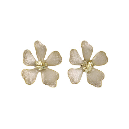 ピアス ニッケルフリー フラワー メタル ラメ くすみカラー ステンレスポスト スタッドピアス