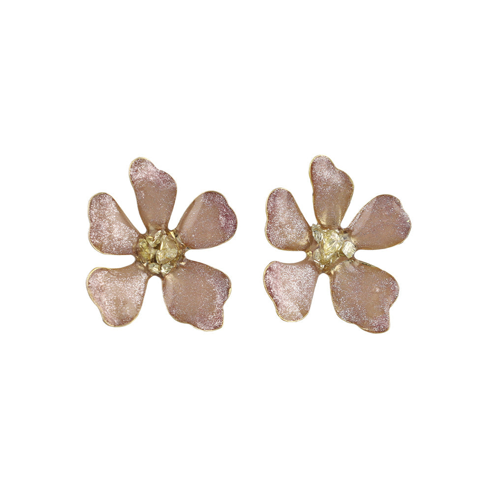 ピアス ニッケルフリー フラワー メタル ラメ くすみカラー ステンレスポスト スタッドピアス