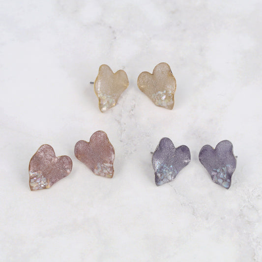 ピアス ニッケルフリー ハート メタル シェル ラメ くすみカラー ステンレスポスト スタッドピアス