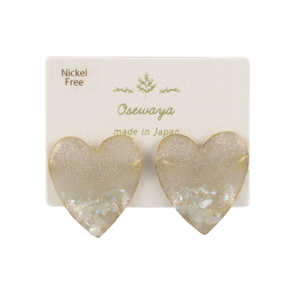 ピアス ニッケルフリー ハート メタル シェル ラメ くすみカラー ステンレスポスト スタッドピアス