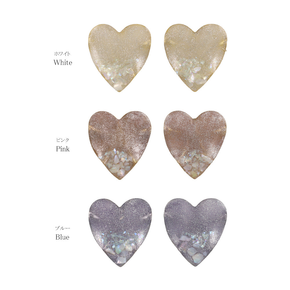ピアス ニッケルフリー ハート メタル シェル ラメ くすみカラー ステンレスポスト スタッドピアス