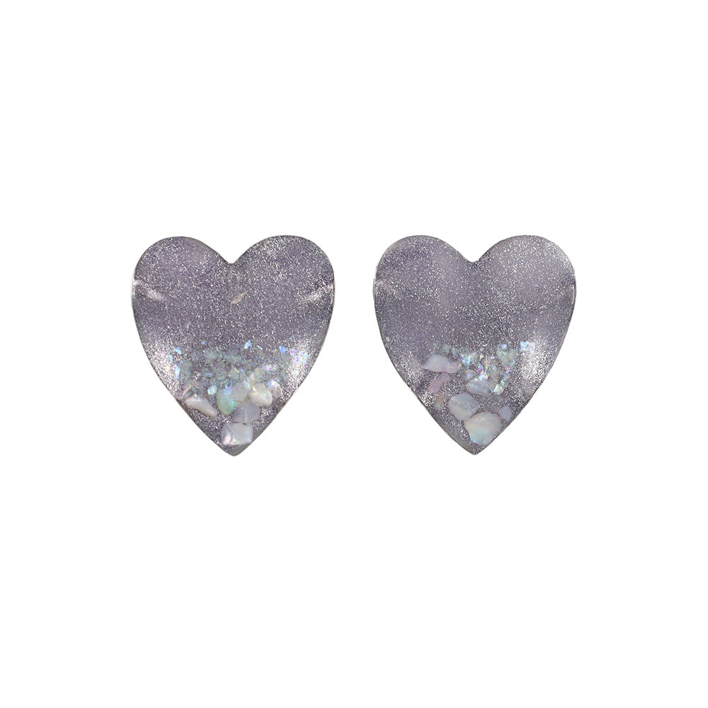 ピアス ニッケルフリー ハート メタル シェル ラメ くすみカラー ステンレスポスト スタッドピアス