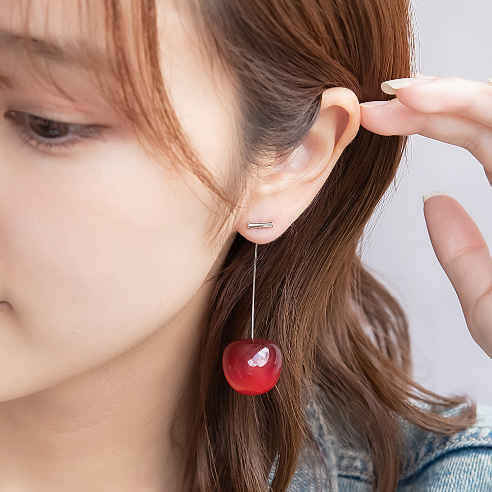 ピアス メタル フルーツ チェリー さくらんぼ クリア カラー バックキャッチ スタッドピアス