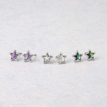 ピアス ニッケルフリー メタル 星 オーロラ カラー ストーン チタンポスト スタッドピアス