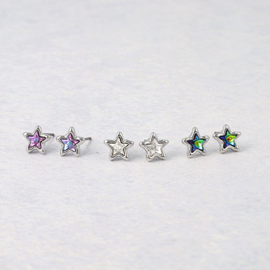 ピアス ニッケルフリー メタル 星 オーロラ カラー ストーン チタンポスト スタッドピアス