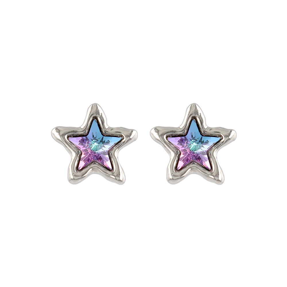 ピアス ニッケルフリー メタル 星 オーロラ カラー ストーン チタン