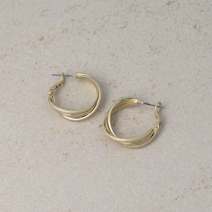 ピアス ニッケルフリー sable gold メタル ダイヤカット 梨地 クロス ライン フープピアス