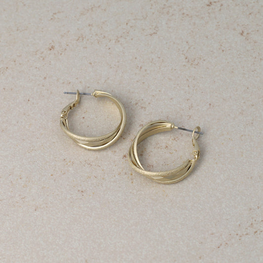 ピアス ニッケルフリー sable gold メタル ダイヤカット 梨地 クロス ライン フープピアス