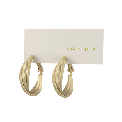 ピアス ニッケルフリー sable gold メタル ダイヤカット 梨地 クロス ライン フープピアス