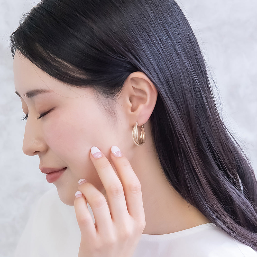 ピアス ニッケルフリー sable gold メタル ダイヤカット 梨地 クロス ライン フープピアス