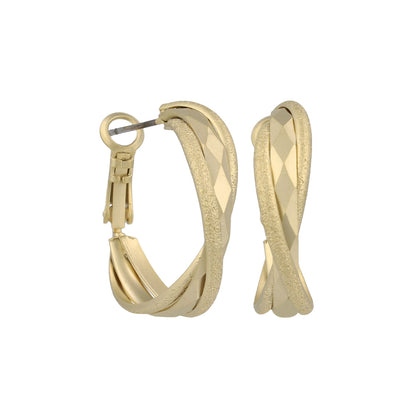 ピアス ニッケルフリー sable gold メタル ダイヤカット 梨地 クロス ライン フープピアス
