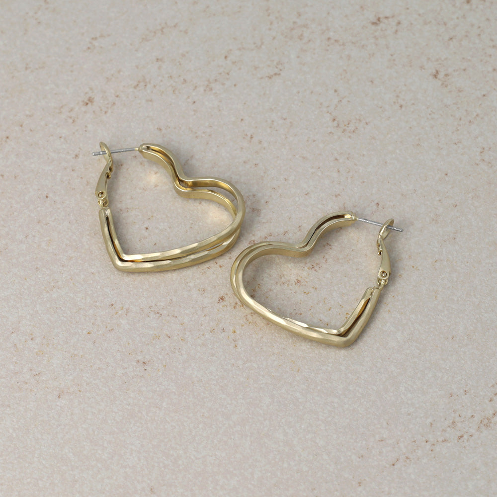 ピアス ニッケルフリー sable gold メタル ダブル ライン ハート フープピアス