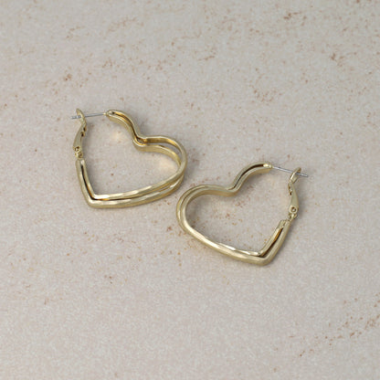 ピアス ニッケルフリー sable gold メタル ダブル ライン ハート フープピアス