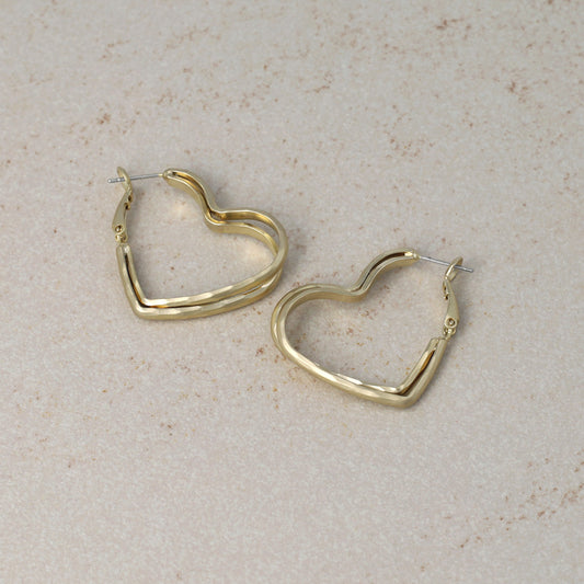 ピアス ニッケルフリー sable gold メタル ダブル ライン ハート フープピアス