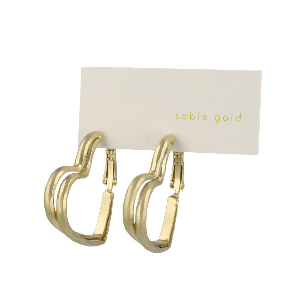 ピアス ニッケルフリー sable gold メタル ダブル ライン ハート フープピアス