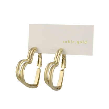 ピアス ニッケルフリー sable gold メタル ダブル ライン ハート フープピアス