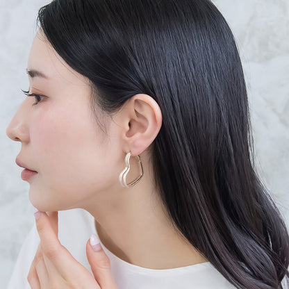 ピアス ニッケルフリー sable gold メタル ダブル ライン ハート フープピアス