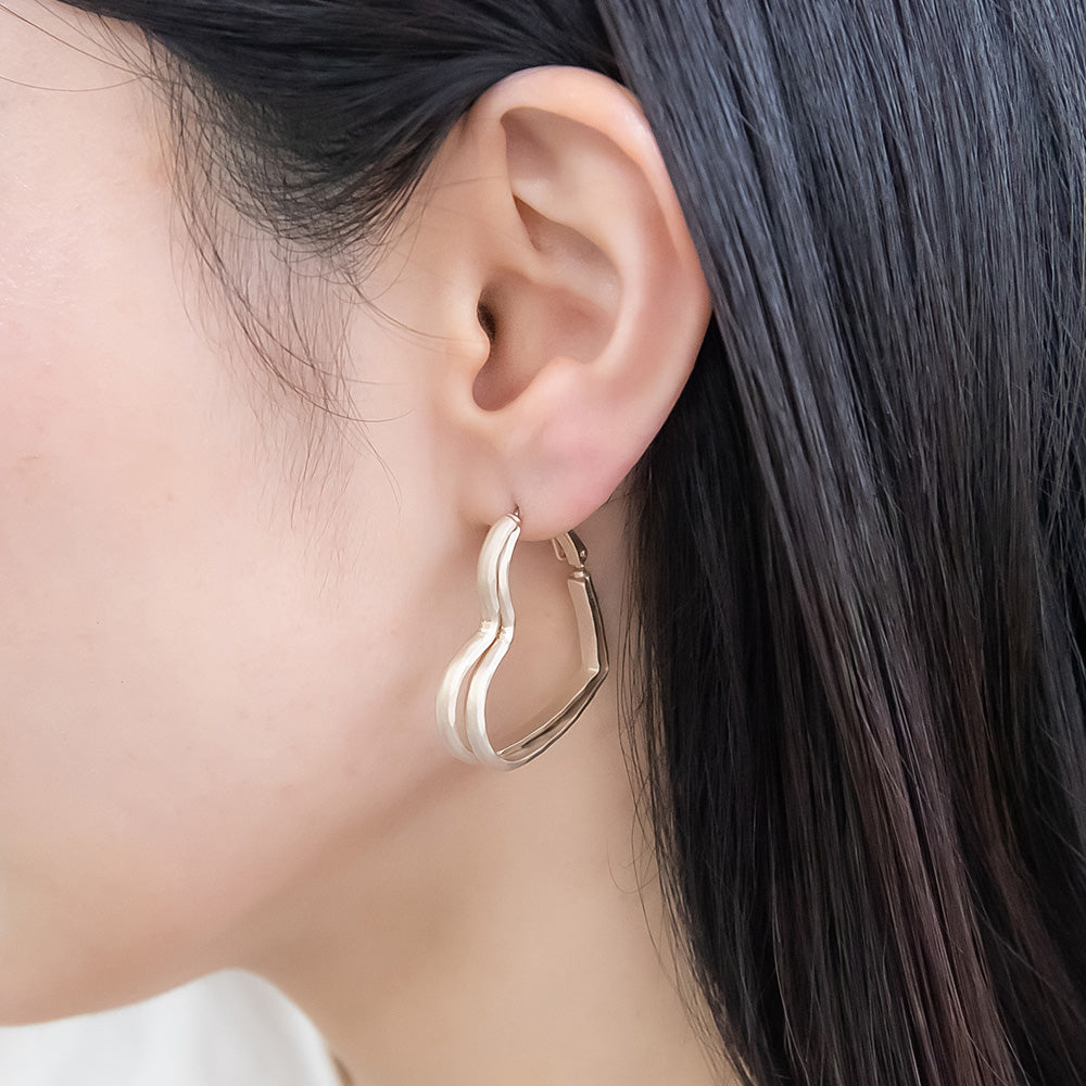 ピアス ニッケルフリー sable gold メタル ダブル ライン ハート フープピアス