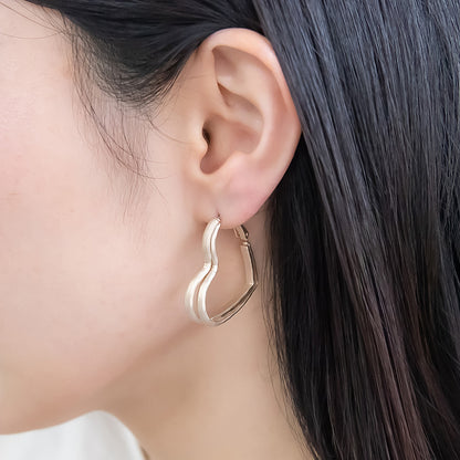 ピアス ニッケルフリー sable gold メタル ダブル ライン ハート フープピアス