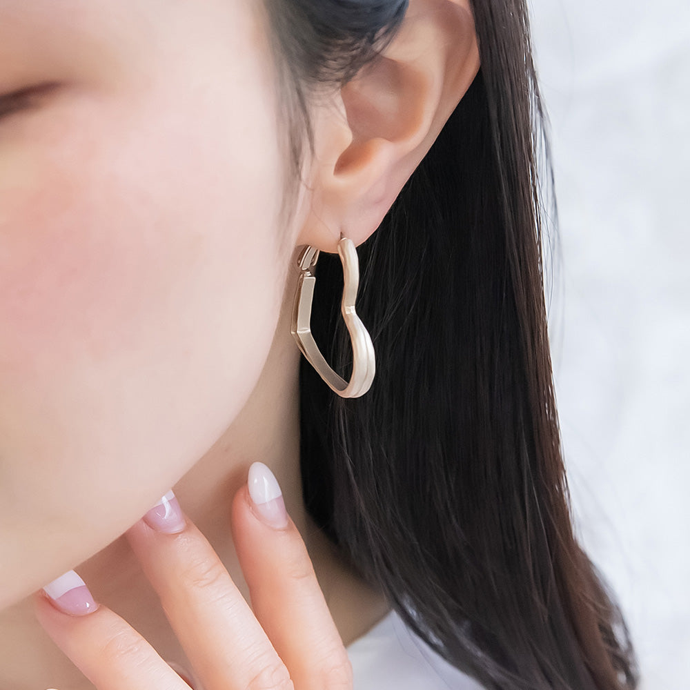 ピアス ニッケルフリー sable gold メタル ダブル ライン ハート フープピアス