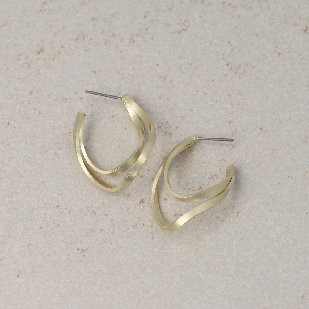 ピアス ニッケルフリー sable gold メタル ダブル ウェーブ ライン カーブ スタッドピアス